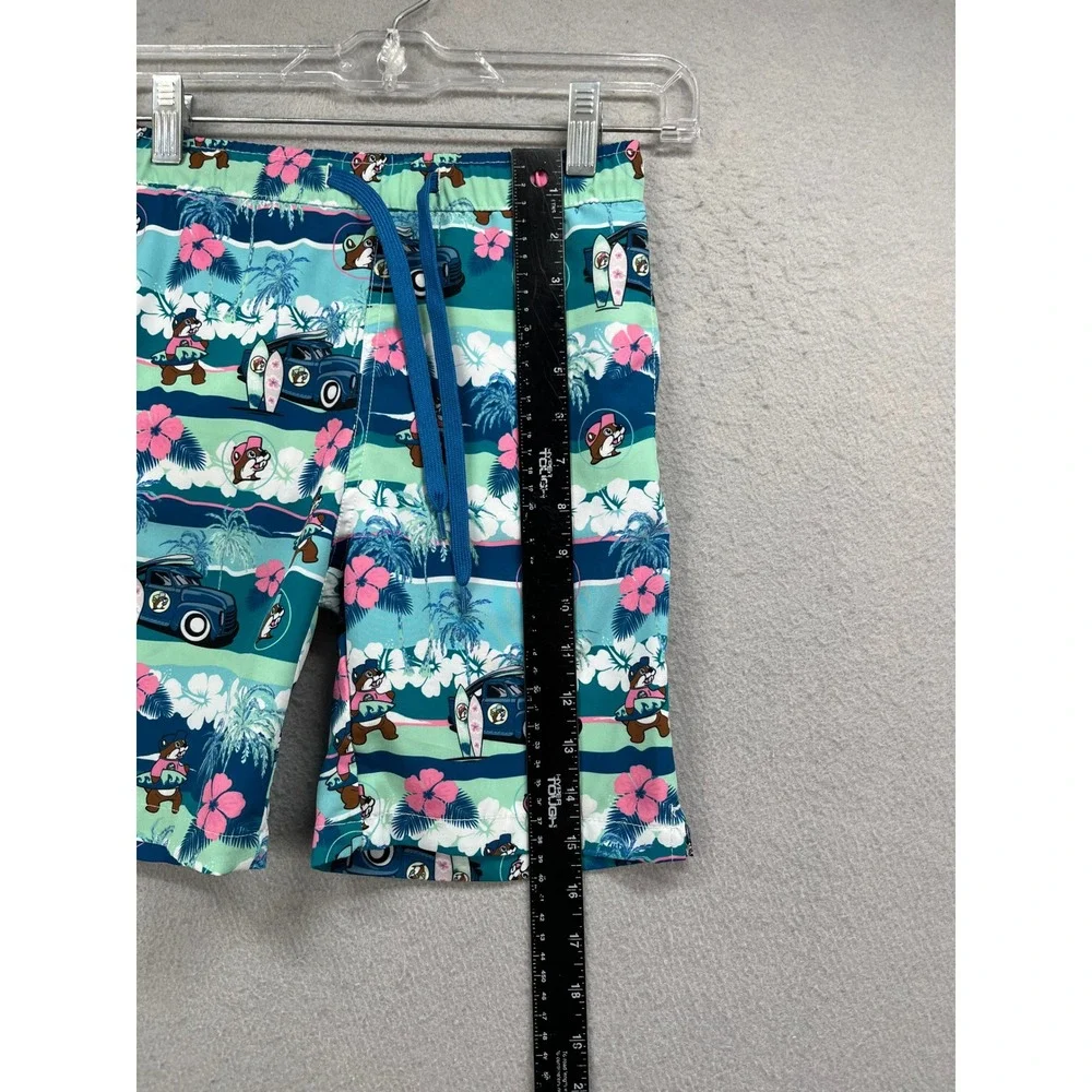 Bucees Swim Trunks Boys YS Blue Green Beaver Surf Tropical Beach Board Shorts